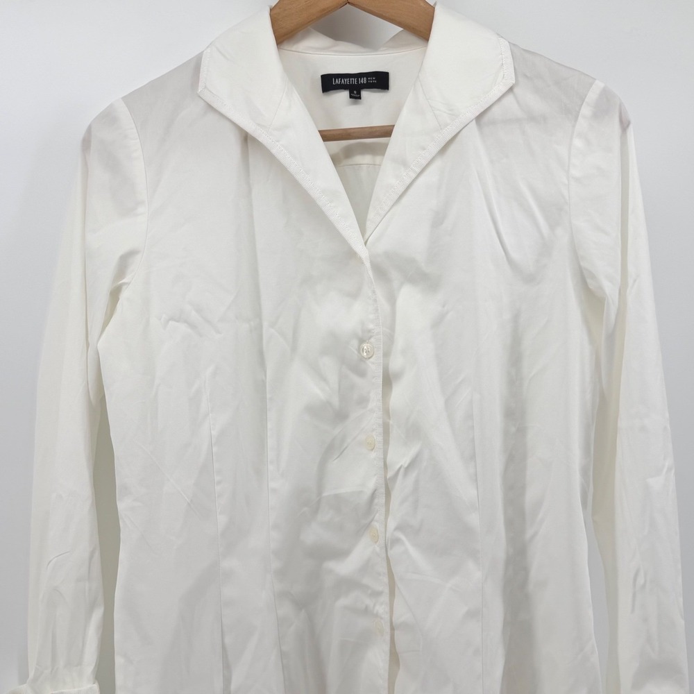 Lafayette 148 Women's S White Cotton Blend Button Down Shirt rolled cuff Shirt - Picture 1 of 8